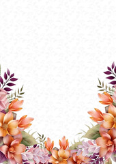 Orange and pink modern background watercolor invitation with floral and flower