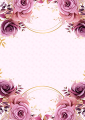 Pink and purple violet vector realistic golden luxury invitation with flora and flower