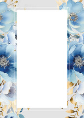 Blue modern background invitation template with floral and flower