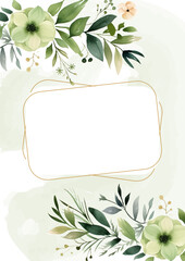White and green vector frame with foliage pattern background with flora and flower