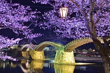 Photo sur Plexiglas Le pont Kintai 錦帯橋　夜桜　山口
