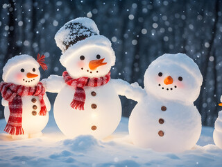 The cuteness of a happy snowman family on Christmas Day is beyond imagination, cartoon fantasy.