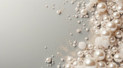 space for text on textured background surrounded by beautiful pearls, background image, AI generated
