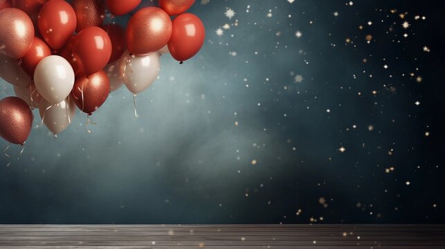space for text on textured background surrounded by beautiful balloons, background image, AI generated