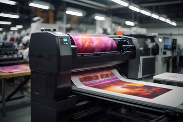 Sublimation DTF printer printing T-shirt in Garment and Textile Manufacturing Industry. - obrazy, fototapety, plakaty