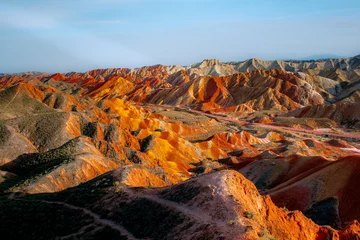 Papier Peint photo autocollant Zhangye Danxia The way through the rainbow Colorful rock formations in the Zhangye Danxia