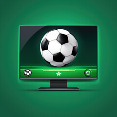 Soccer ball championship icon on green background. Football button in application, gambling, sports betting.