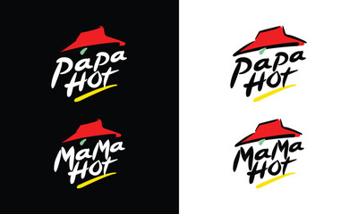 PAPA HOT and MAMA HOT logo like Pizza Hut logo sign Vector illustration. Concept for shirt or logo, print, stamp, tee etc.  - obrazy, fototapety, plakaty