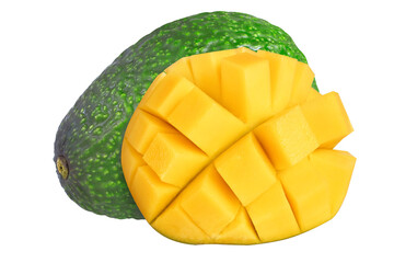 Avocado and mango on isolated white background.