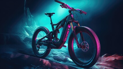 Fototapeta premium 3D image of a mountain bike race complete with neon lights