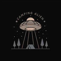 Camping alien design illustration vector for t shirt, poster, apparel etc
