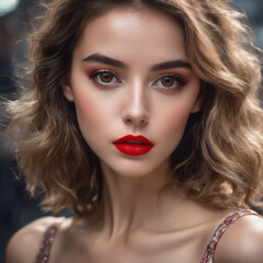 woman with 
red lips