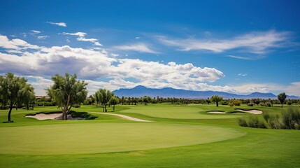 Fototapeta na wymiar green golf course, clear weather views .Generative AI