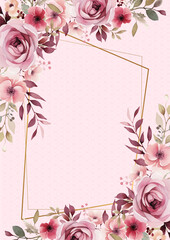 Pink modern background watercolor invitation with floral and flower