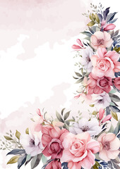 Pink red and white modern background invitation template with floral and flower