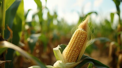 Corn cobs in the corn field