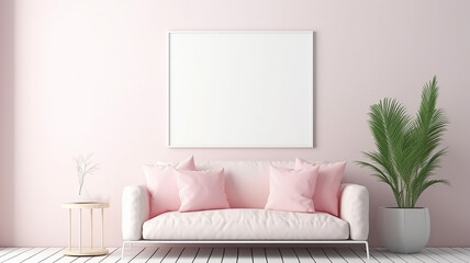 Mockup frame in interior background room in light pastel.