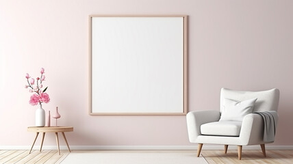 Mockup frame in interior background room in light pastel.