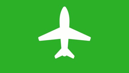 White airplane icon, with green screen background.