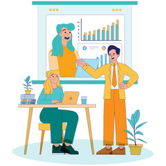 Virtual Business Discussion Vector Illustration