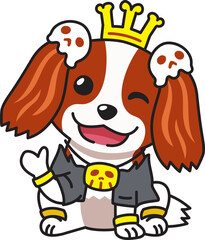 Cartoon cavalier king charles spaniel dog with halloween costume for design.
