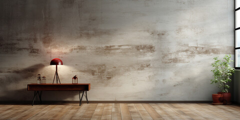 Abstract empty room with wooden floor and concrete wall 3d rendering