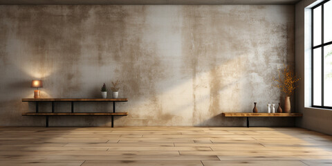 Abstract empty room with wooden floor and concrete wall 3d rendering