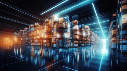 The digital warehouse of the future intelligent logistics - obrazy, fototapety, plakaty