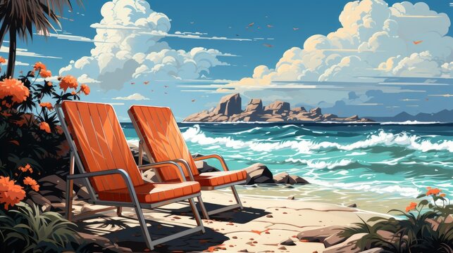 Colorful Beautiful beach image cartoon  ,Desktop Wallpaper Backgrounds, Background HD For Designer