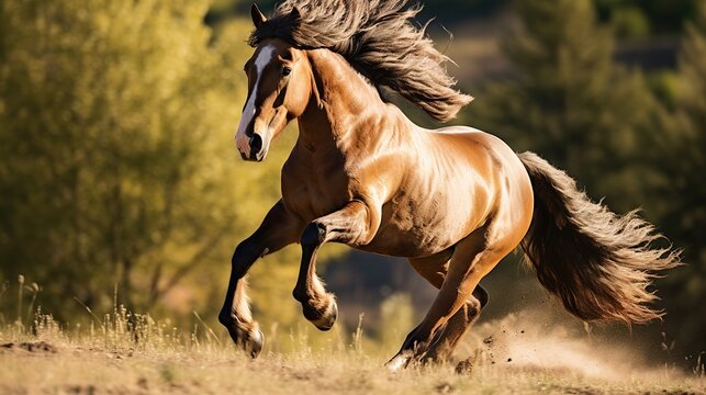 Horses running in the meadow