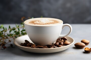 Fototapeta premium Mushroom coffee made from Chaga mushrooms, ceramic cup. Modern food industry trend concept