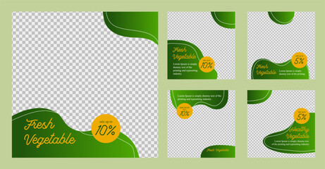 Fresh vegetables social media template collection sale flat design background