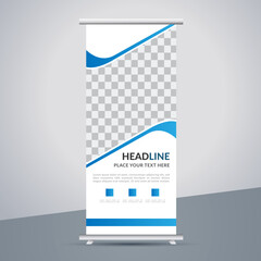  modern business stand banner with creative blue and white shapes