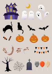 Set of Halloween vector illustration.