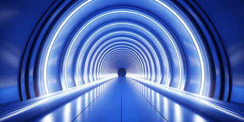 Abstract white and blue abstract sci-fi tunnel, 3d rendering