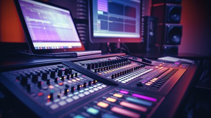 Modern Music Recording Studio .Control Desk