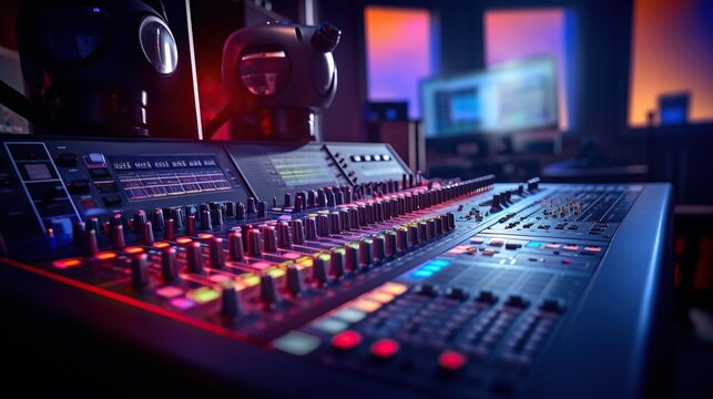 Modern Music Recording Studio .Control Desk  .Generative AI