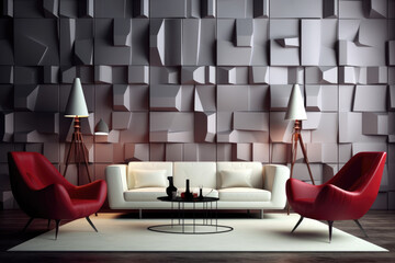 Interiors design scene of luxury living room and lounge area and grey pattern wall