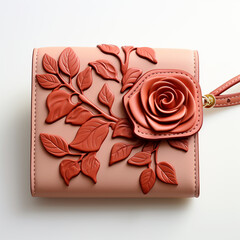 Rose Flower Wallet Chic Leather Case handbag illustration advertising rendering background