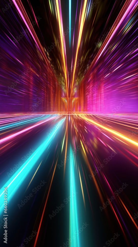 Poster abstract background with colorful glowing neon moving high speed line and wave and bokeh lights hori