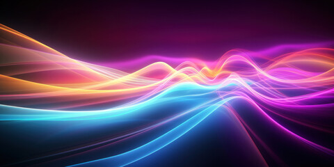 Abstract background with colorful glowing neon moving high speed line and wave and bokeh lights horizontal to vertical. Data transfer concept, reflect on the floor.