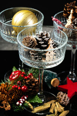 Christmas decoration in a wine glasses	