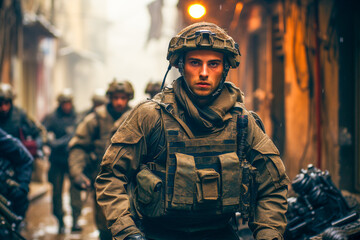 Naklejka premium Soldiers at war on the battlefield