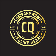 Professional simple Letter CQ Circle Luxury Gold Color Vector Logo Template