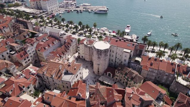 Croatia Aerial: Split's Voćni trg and Mletački ka&scaron;tel, showcasing historic charm