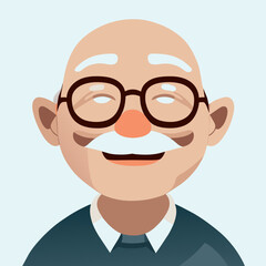 The male elder is smiling in the cartoon version.