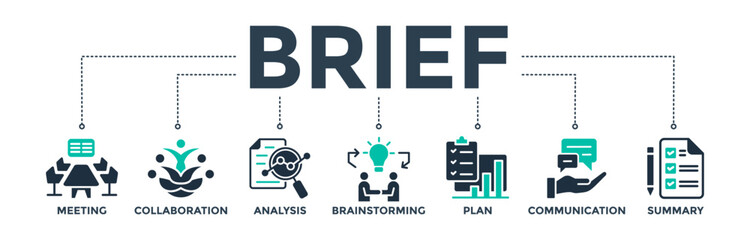 Brief banner web icon vector illustration concept for a briefing of business plan with an icon of meeting, collaboration, analysis, brainstorming, plan, communication, and summary