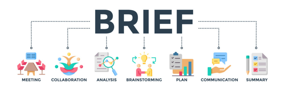 Brief banner web icon vector illustration concept for a briefing of business plan with an icon of meeting, collaboration, analysis, brainstorming, plan, communication, and summary
