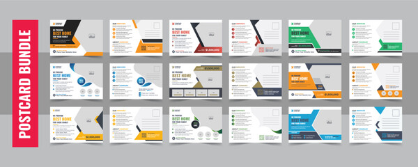 Corporate business or marketing agency postcard template bundle, Real Estate Postcard Vector Template set, Modern & Elegant eddm Postcard Template For Home Sale