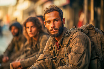 Fototapeta premium A soldier grieving on the battlefield Generative AI